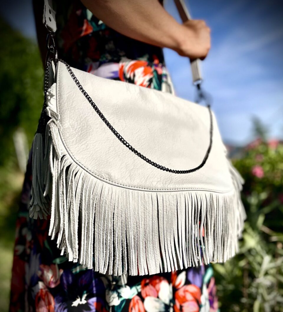 Besace bohème Boho cuir blanc