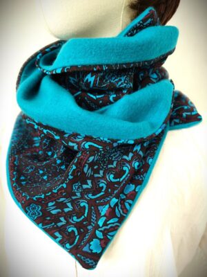 Echarpe-Col-Motifs-Turquoise-Turquoise