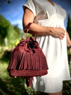 Sac seau So alcantara prune franges