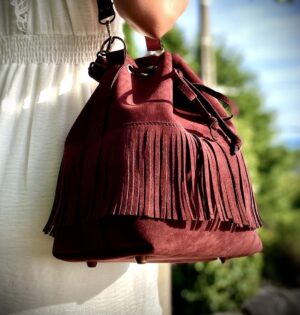 Sac seau So alcantara prune franges