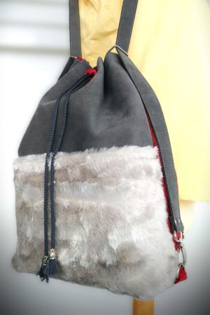 Sac à dos Smart alcantara fourrure gris rouge