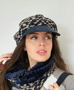 Casquette-Newsboy-Marine-Ecru