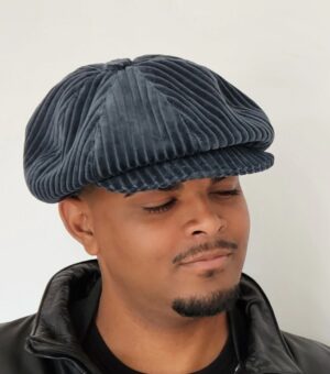 Casquette-Newsboy-Velours-Pétrole-Cotelé
